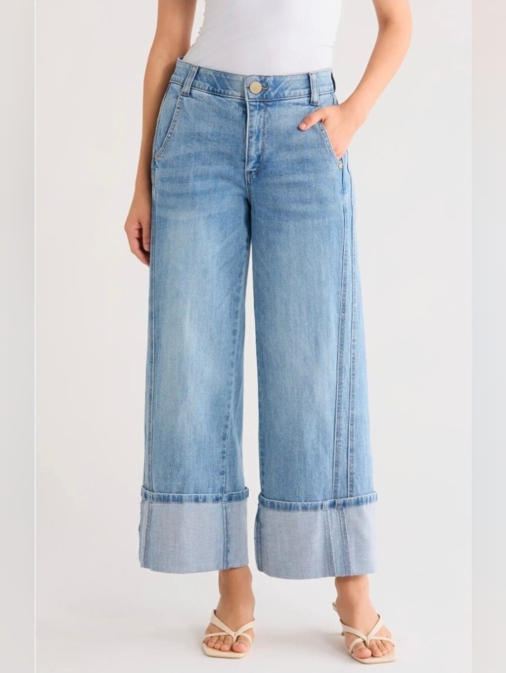 Democracy High Waisted Cuffed Crop Wide Leg Jeans Light Wash Casual Womens 6